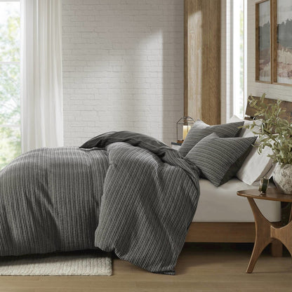 Lyon Waffle Washed Duvet Set, Charcoal color
