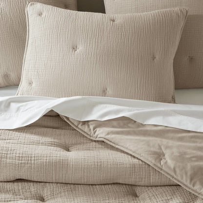 Breeze Cotton Gauze  Embroidered Quilt Set, Taupe color