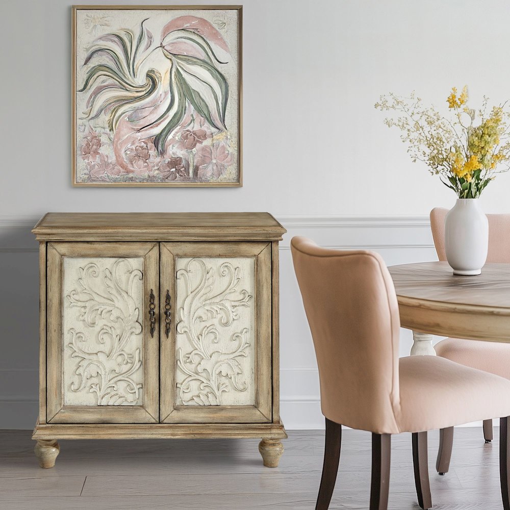 Driscoll 2-door carved wood storage cabinet