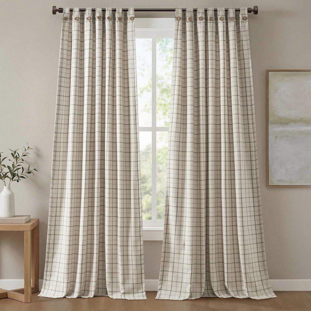 Anaheim Plaid Rod Pocket and Back Tab Curtain Panel with Fleece Lining