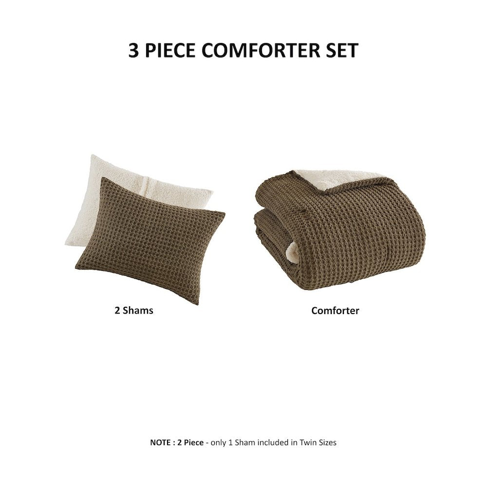 Riordan Waffle Knit Chenille Comforter Set in Brown Color