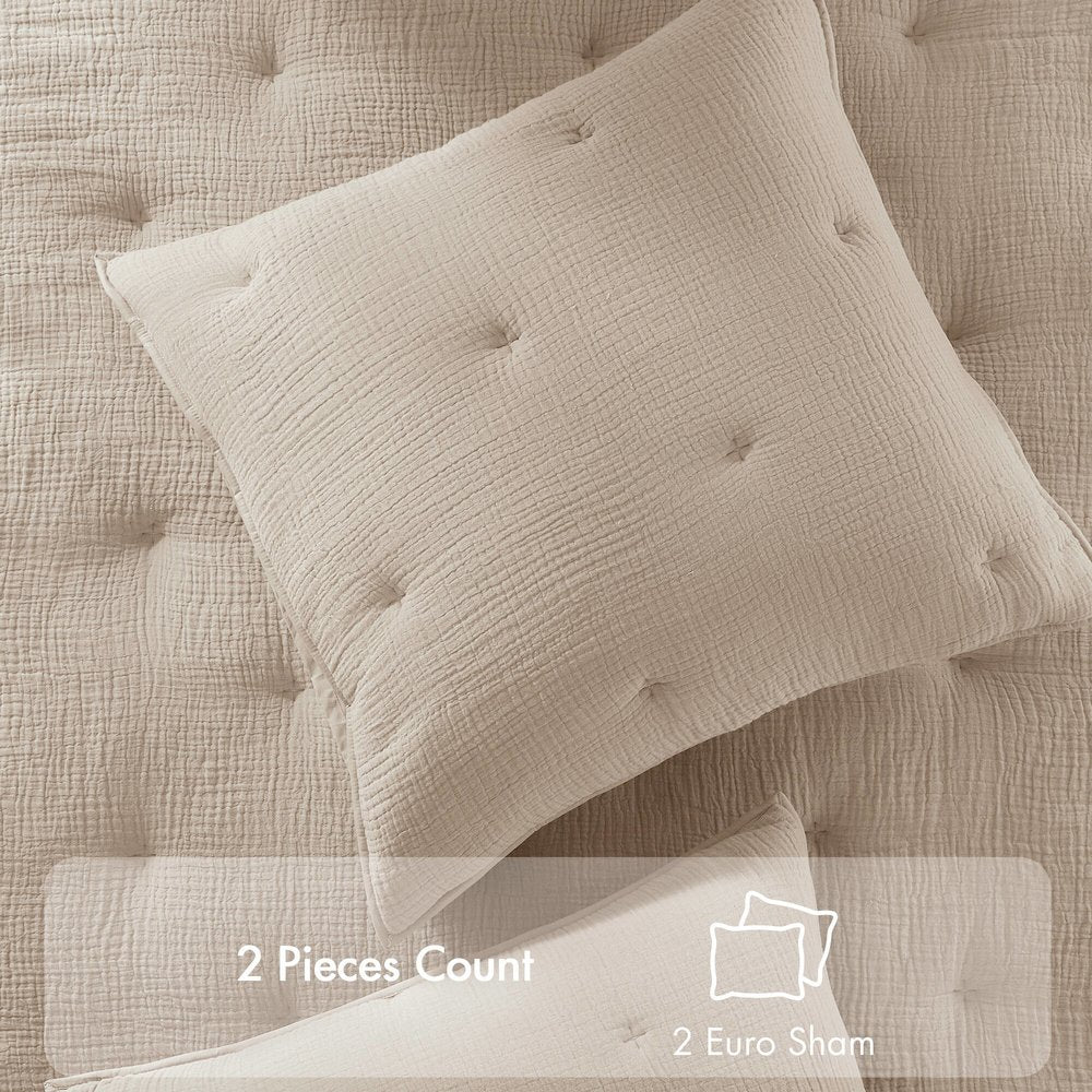 Breeze Cotton Gauze  Embroidered Euro Sham, Taupe color