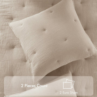 Breeze Cotton Gauze  Embroidered Euro Sham, Taupe color