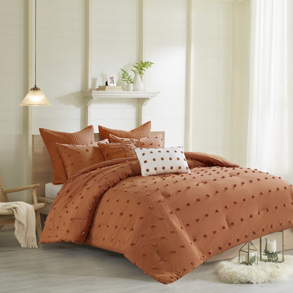 Cotton Jacquard Comforter Set with Euro Shams and Throw Pillows