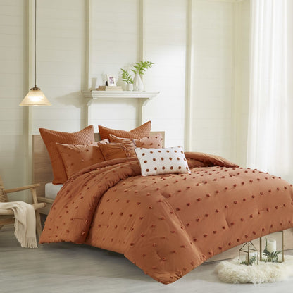 Cotton Jacquard Comforter Set with Euro Shams and Throw Pillows
