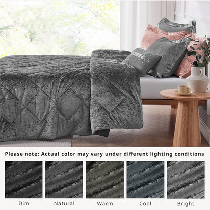 Felicia Velvet Comforter Set with Throw Pillow, Grey color