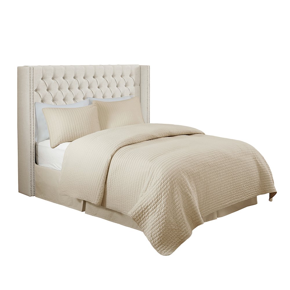 Amelia Upholstered Wingback Headboard with Button Tufting & Nailhead Trim