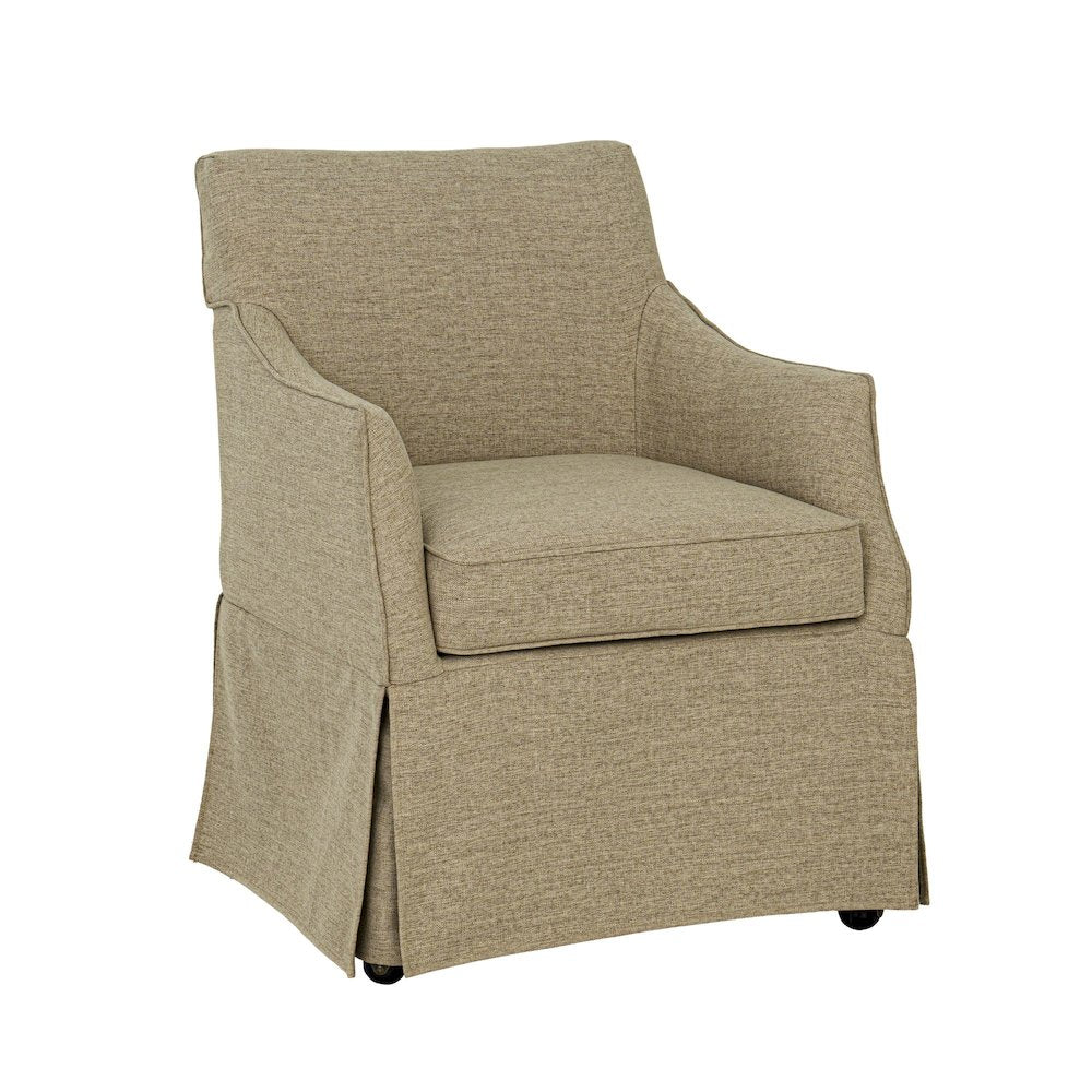 Upholstered Skirted Dining Arm Chair with Hidden Casters