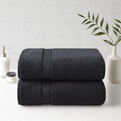 100% Cotton Bath Sheet Antimicrobial 2 Piece Set in Black Color