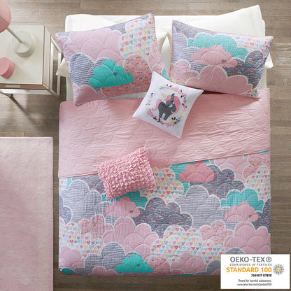 Reversible Cotton Quilt Set with Throw Pillows