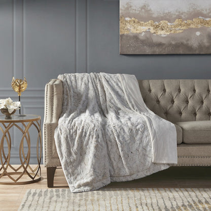 Zuri Faux Fur Throw, Snow Leopard color