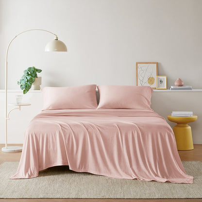 Cotton Blend Jersey Knit All Season Sheet Set, Blush color