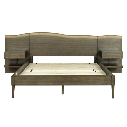 Platform Bed frame with Live-Edge Headboard and Built-in Nightstands/Drawers