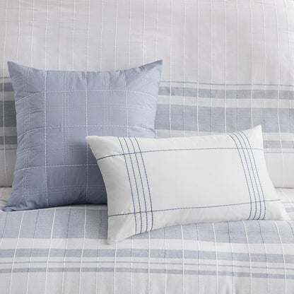 Morgan 5 Piece Cotton Jaquard Duvet Set, White/Blue color