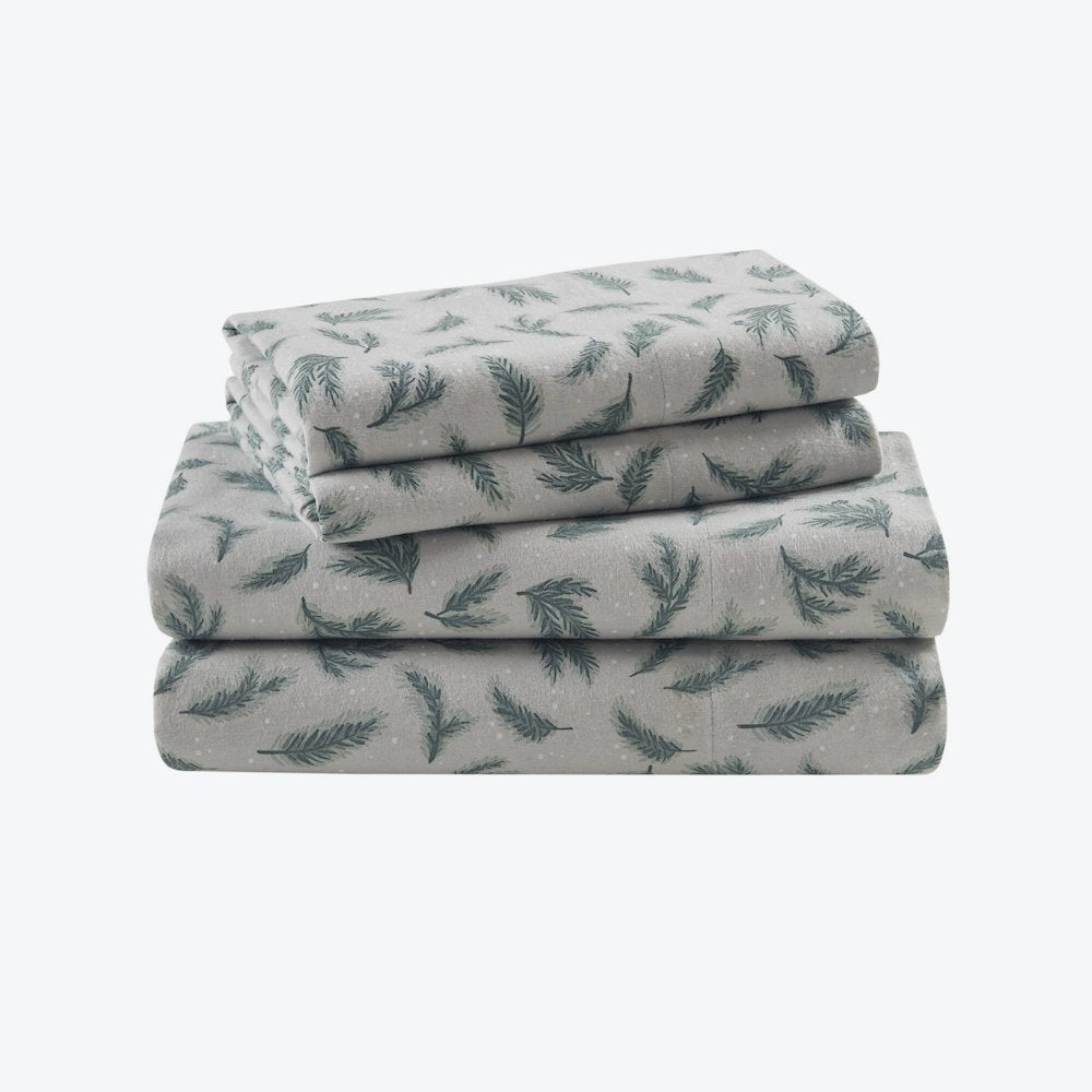 Flannel 100% Cotton Flannel Printed Sheet Set, Pine Branches color