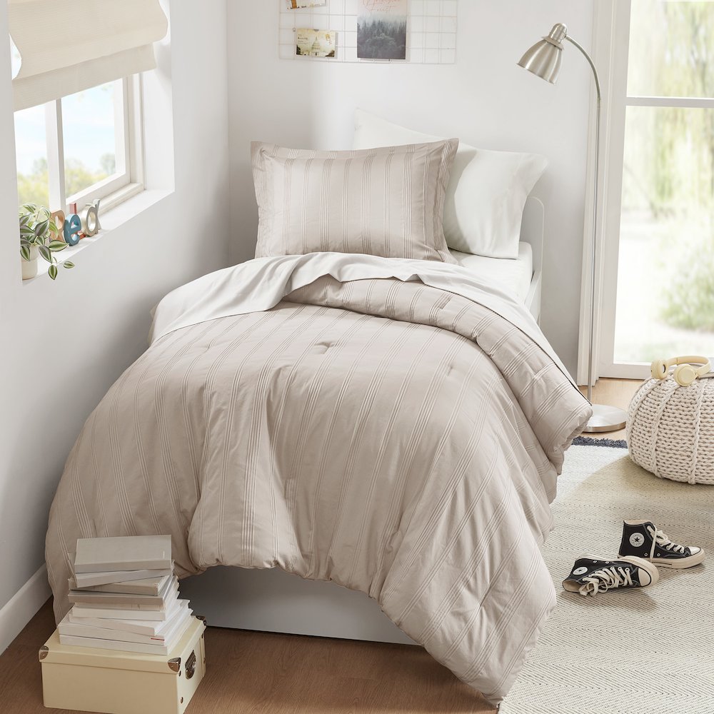 Logan Woven Striped Comforter Set, Neutral color
