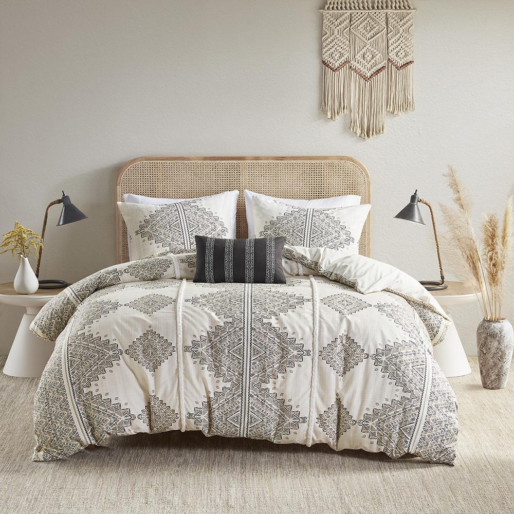 4 Piece Printed Duvet Cover Set with Throw Pillow
