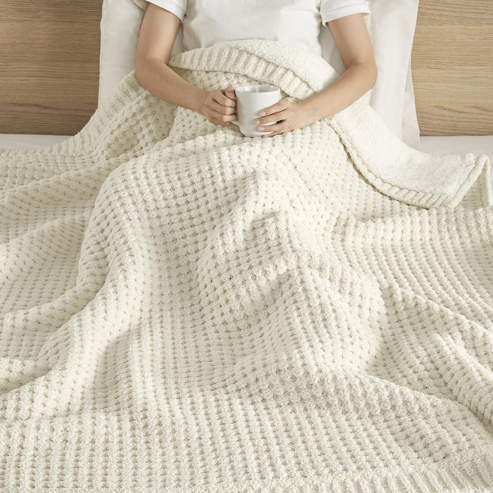 Rowan Waffle Knit Chenille Throw, Ivory color