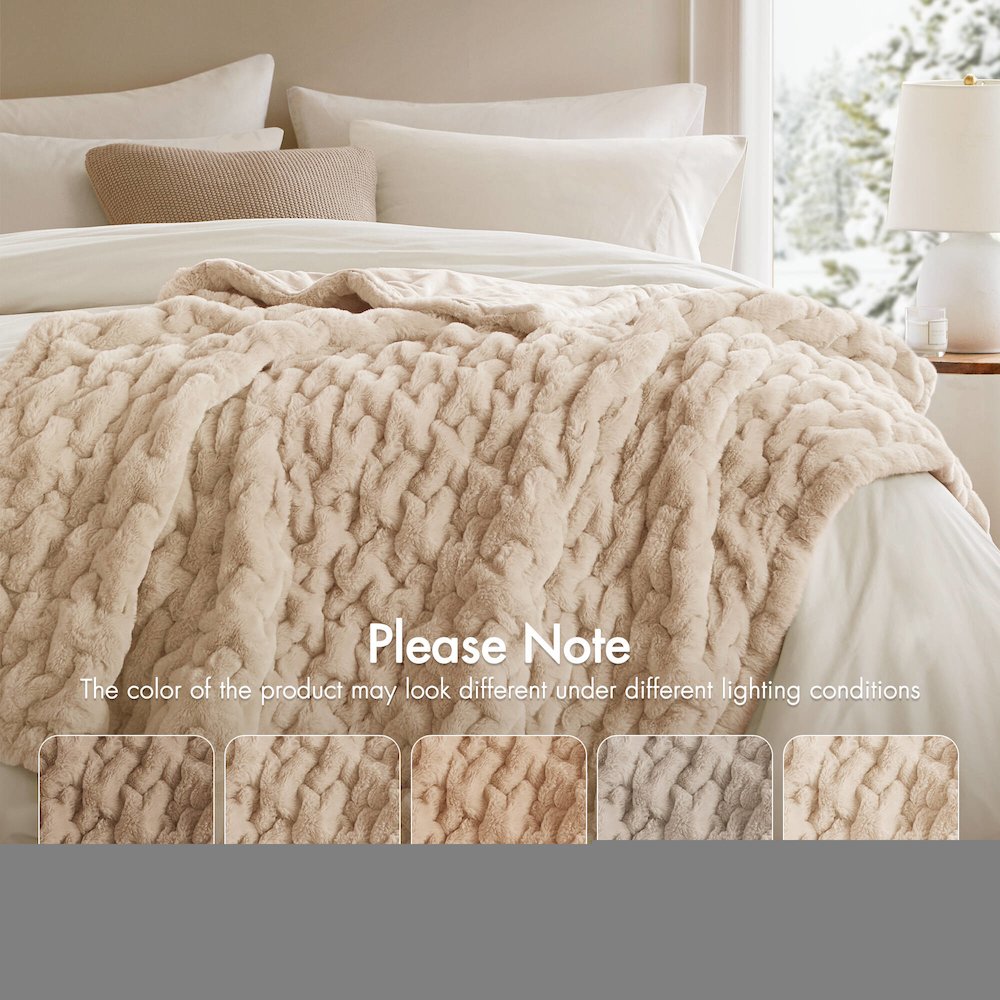 Ruched Fur Throw, Tan color