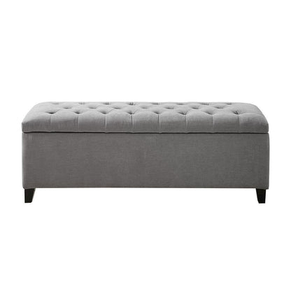 Gray Storage Bench with Soft Close, Tufted Top, Hardwood Frame, Birch Legs