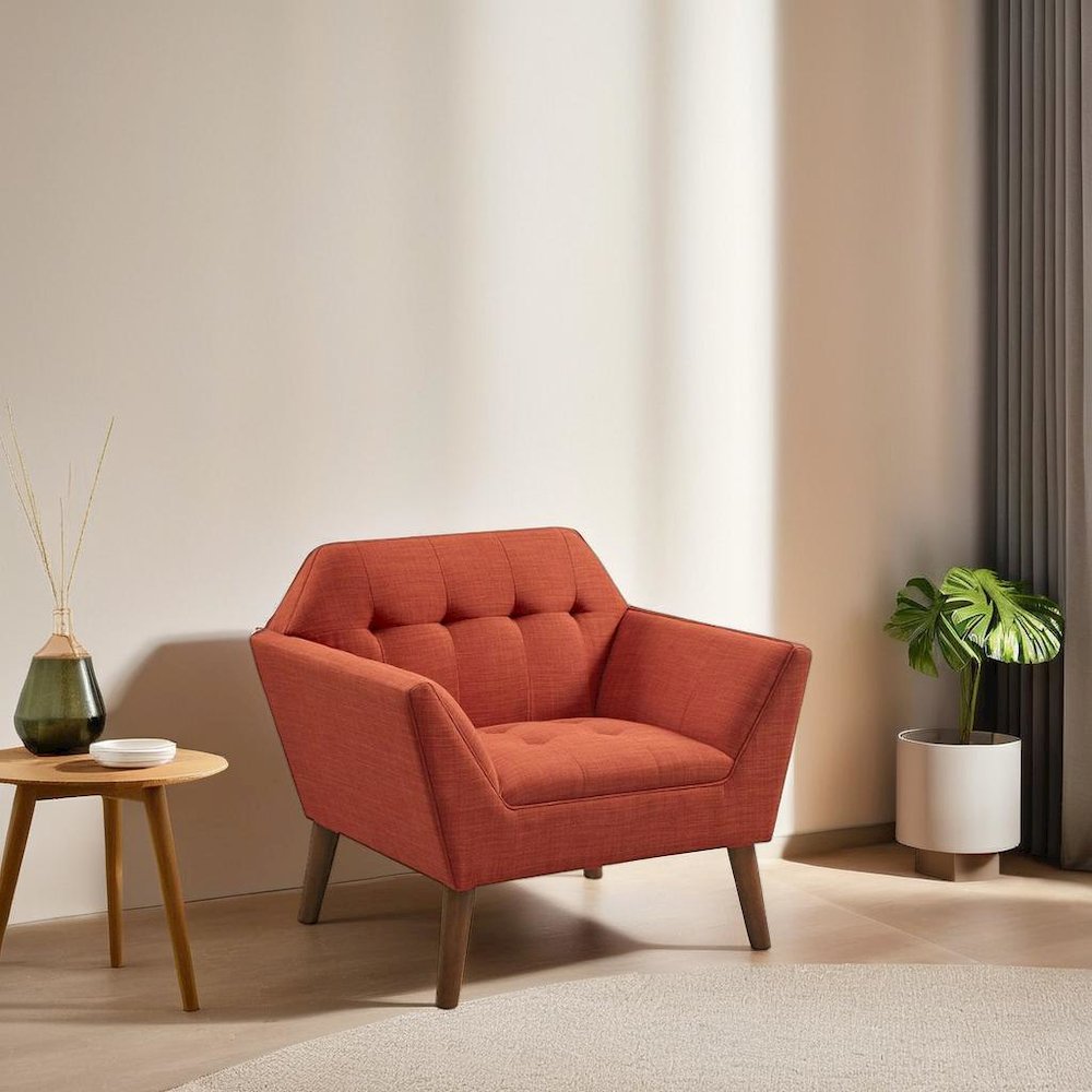 Orange Accent Chair with Solid Wood and Plywood Frame for Living Room