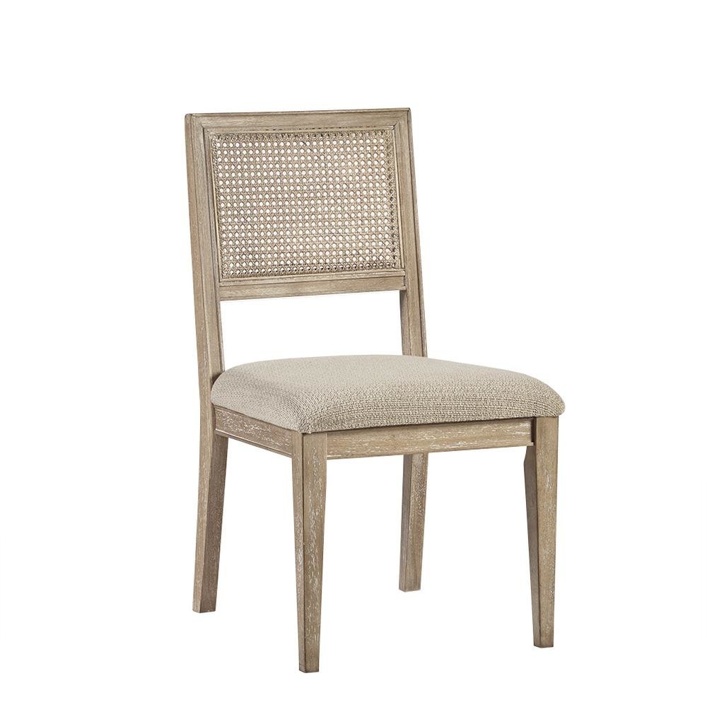 Set of 2 Brown Dining Chairs with Cane Back and Upholstered Seat