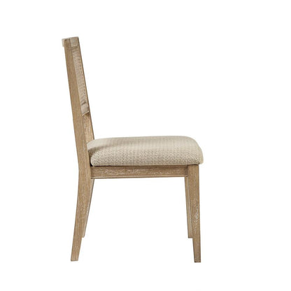 Set of 2 Brown Dining Chairs with Cane Back and Upholstered Seat