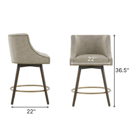 Blue Bar Height Stool, Upholstered Swivel Counter Stool with Solid Wood Frame