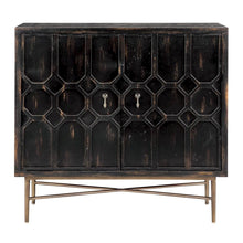 Black Accent Cabinet with 2 Doors, MDF and Metal Construction for Storage