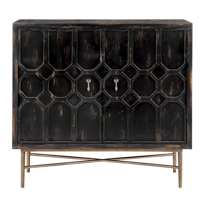 Black Accent Cabinet with 2 Doors, MDF and Metal Construction for Storage
