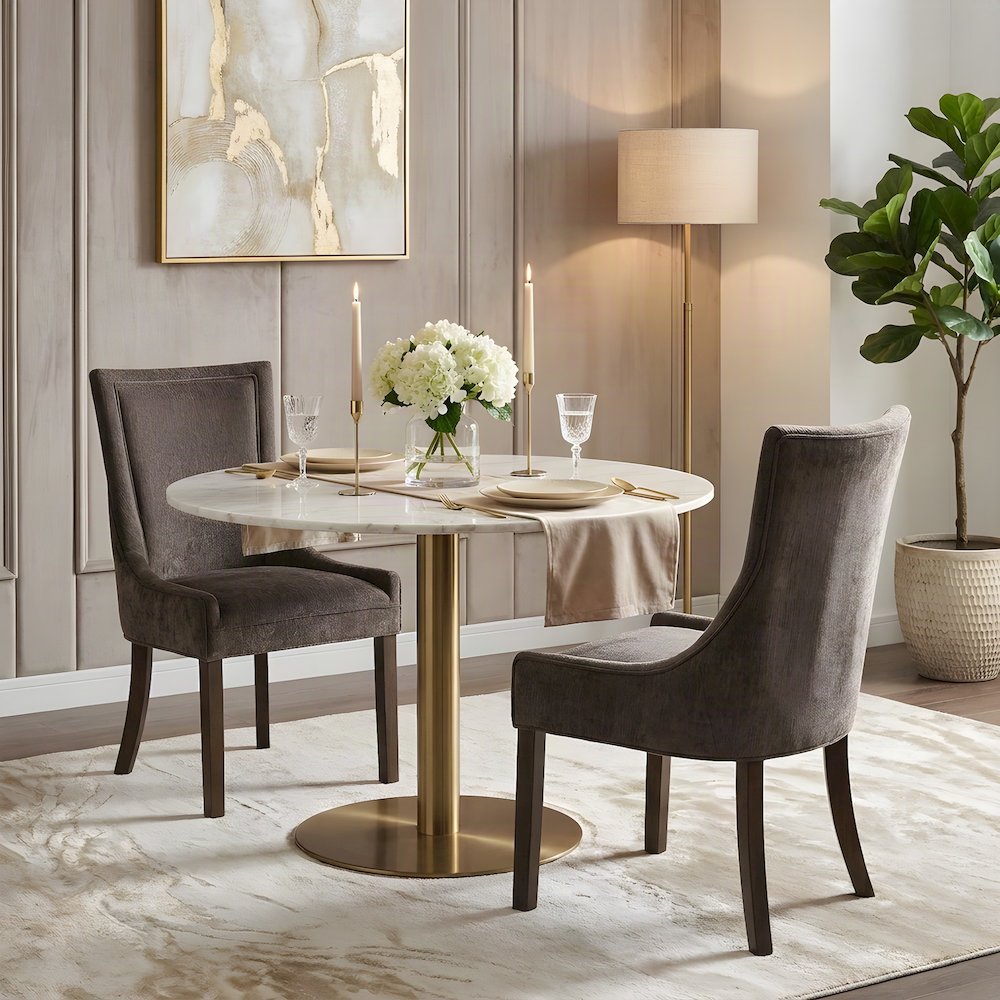 Fabric Upholstered Dining Side Chairs with Solid Wood Legs, Set of 2, Brown
