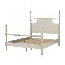 Beckett Solid Wood Full Panel Bed with Turned Spindle Design, Antique Cream