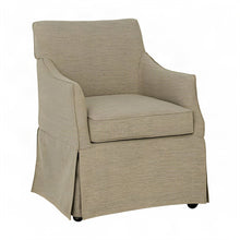 Skirted Fabric-Upholstered Dining Arm Chair with Hidden Casters, Beige