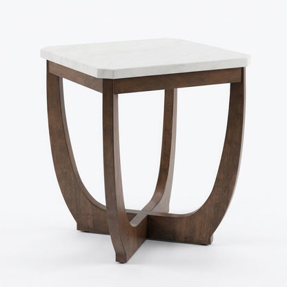 Calvedra Curve Marble-Look End Table with Curved Walnut Wood Base