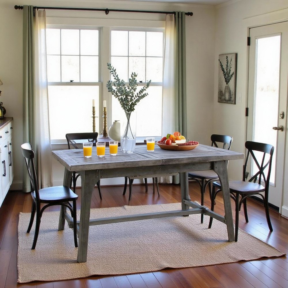 Gray Wood Extendable Dining Room Table with Leaf, Farmhouse Dining Table