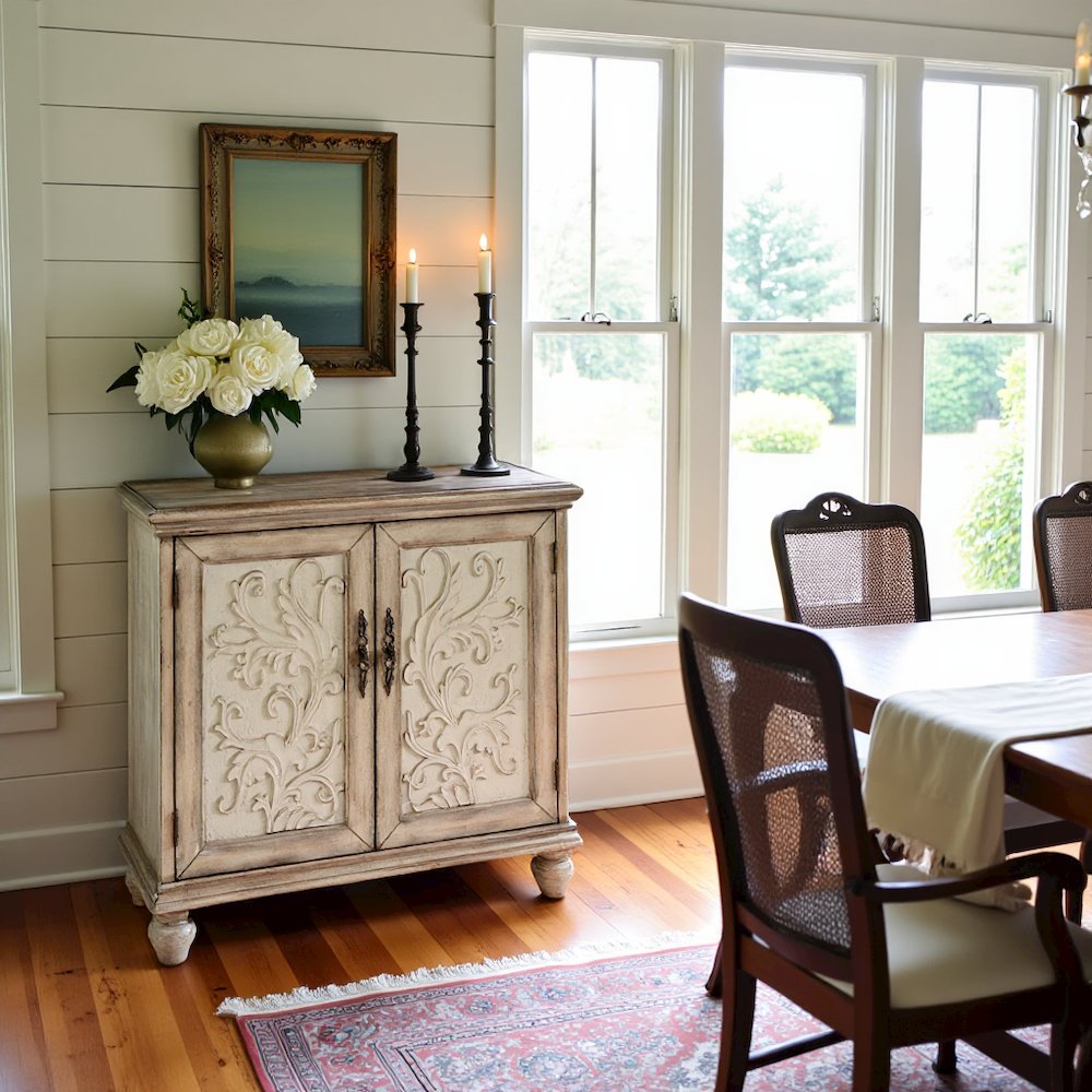 Brown Rustic 2-Door Accent Cabinet, Vintage Sideboard with Solid Wood Legs