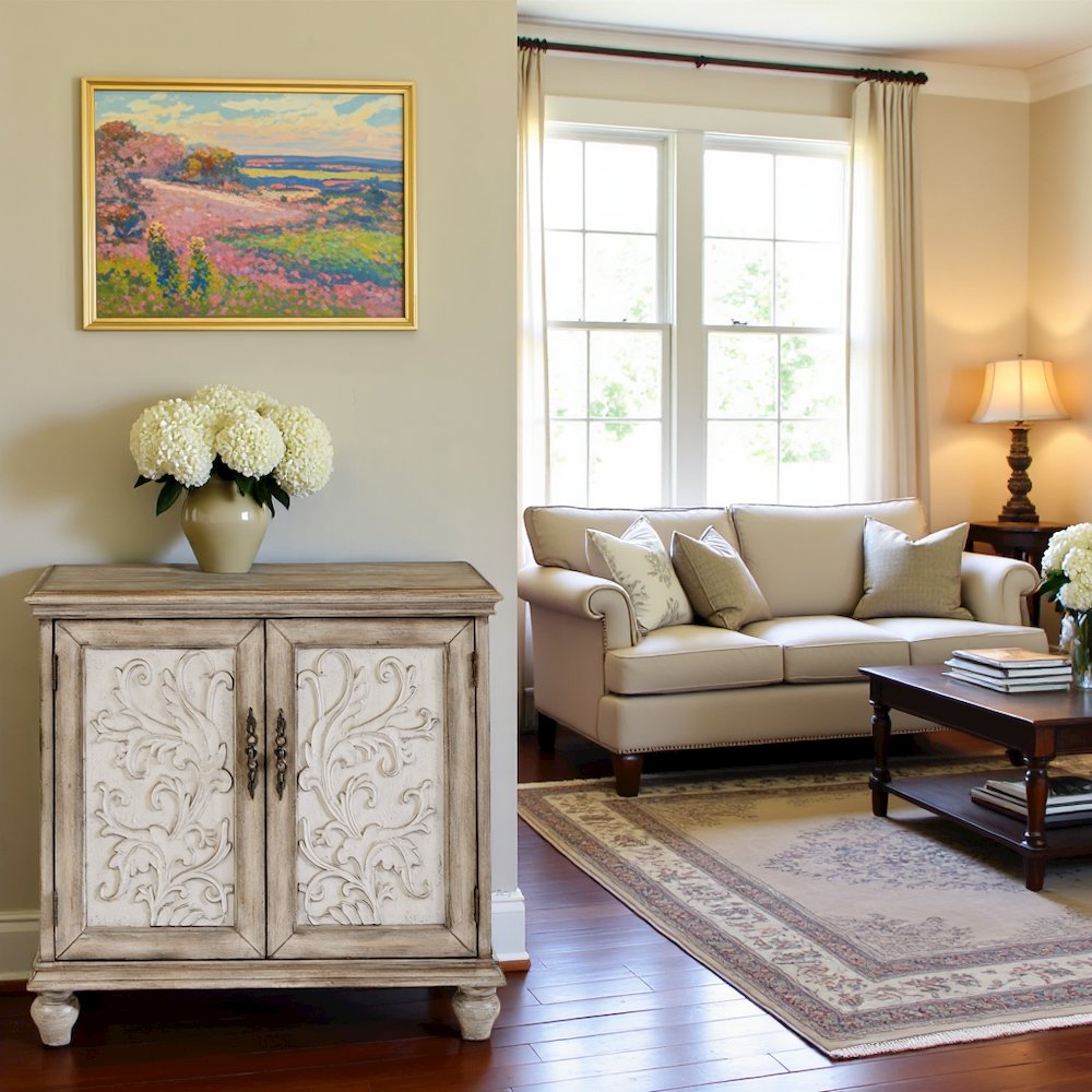 Brown Rustic 2-Door Accent Cabinet, Vintage Sideboard with Solid Wood Legs