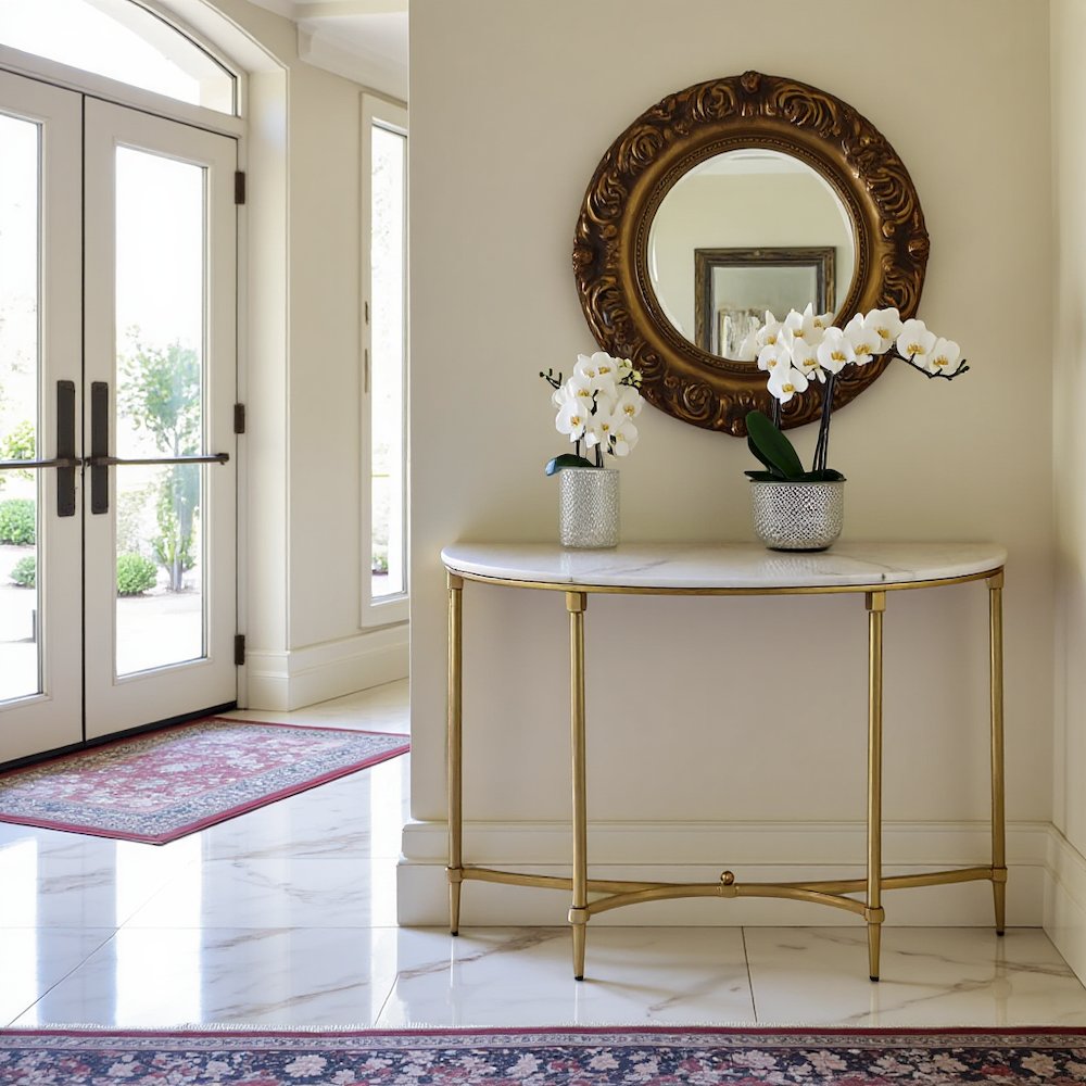 White Marble Hallway Table, Modern Luxury Console Table with Gold Legs