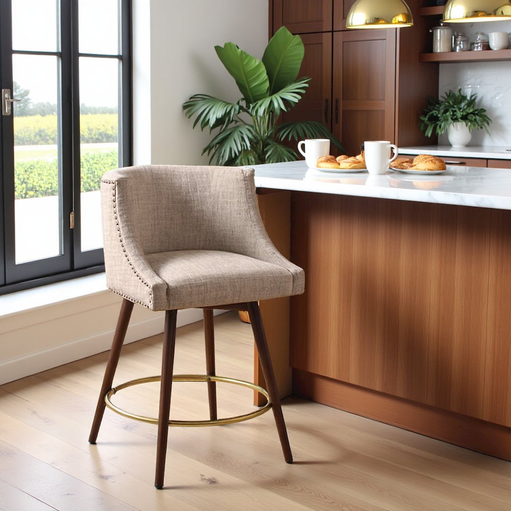 Blue Bar Height Stool, Upholstered Swivel Counter Stool with Solid Wood Frame