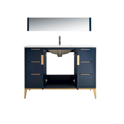 Divani 48'' Gloss Blue Vanity W/ Quartz Counter Top (Back Splash Free)