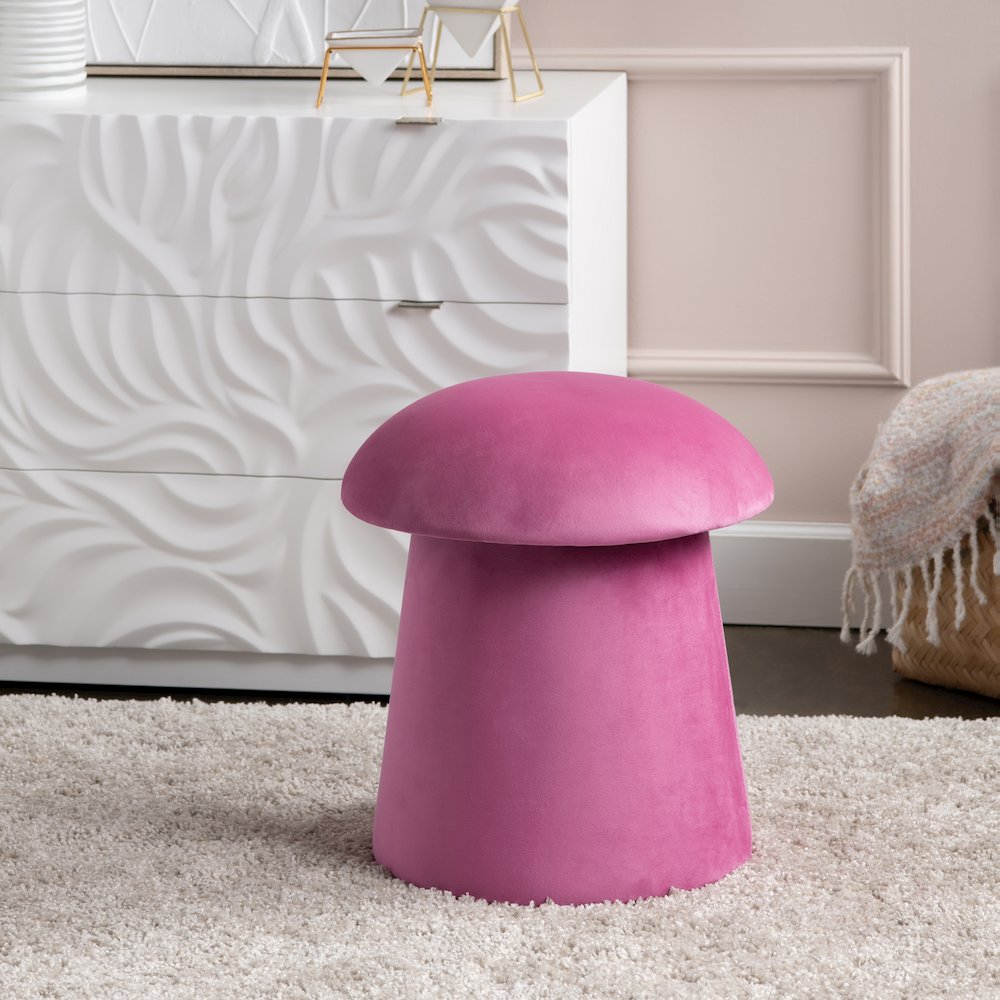 Hot Pink Velvet Mushroom Ottoman W/ Storage