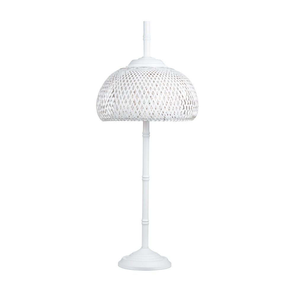 37.5"H White Metal Buffet Lamp With Rattan Shade