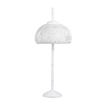 37.5"H White Metal Buffet Lamp With Rattan Shade
