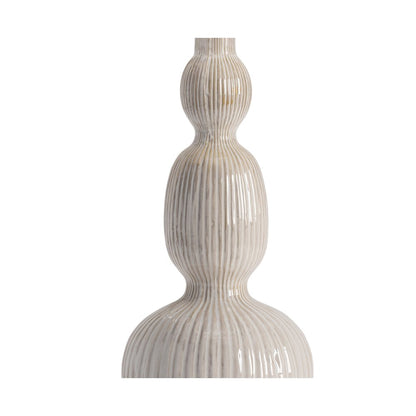 White Triple-Gourd Ceramic Table Lamp With Ribbed Texture And Crystal Base