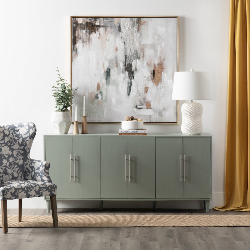 74" Sea Foam Green 6 Door Media Credenza
