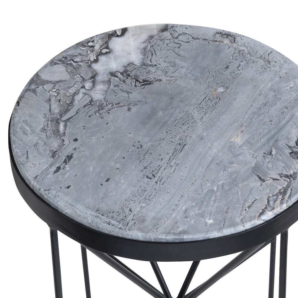 Grey Marble And Metal Round Accent_End Table