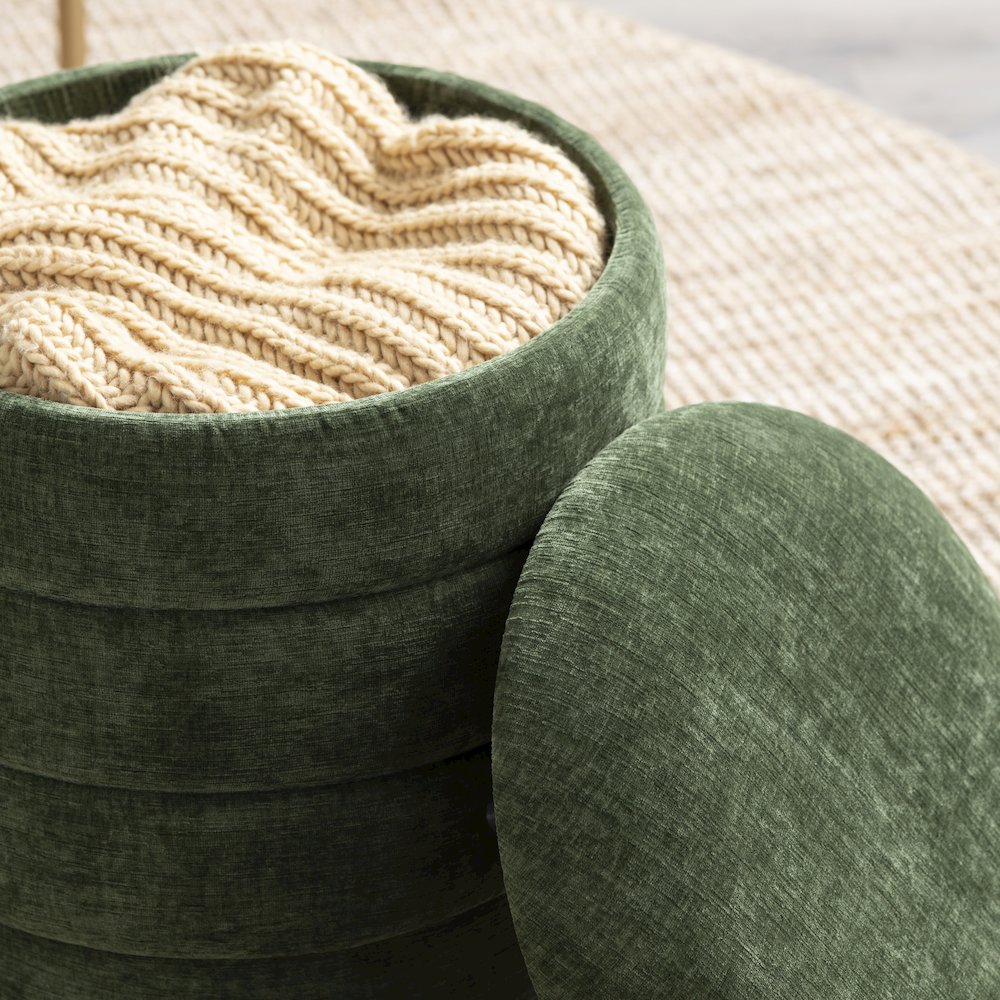Dark Green Round Ottoman W/ Storage