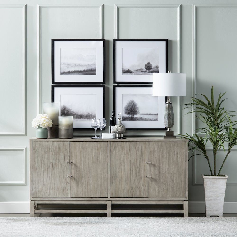 68" Cream Solid Wood 4-Door Media Credenza