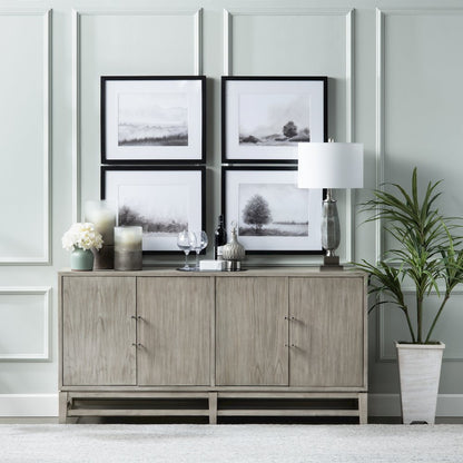 68" Cream Solid Wood 4-Door Media Credenza