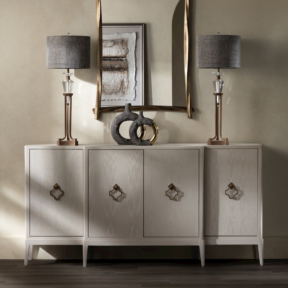 75.5" Beige With A Yellow Undertone 4-Door Media Credenza